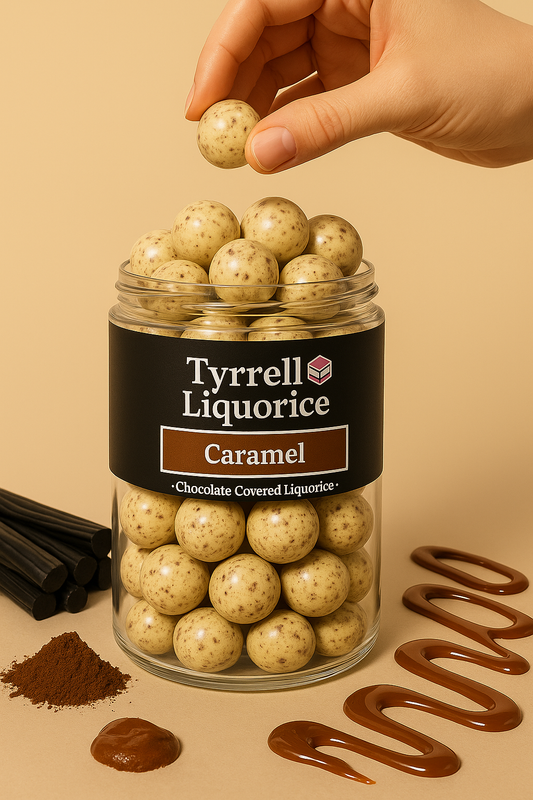 Tyrrell Licorice Caramel | Sweet Black Licorice Coated with Caramel Flavoured White & Milk Chocolate